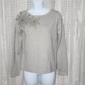 Heather Grey Fashion Sweatshirt W/ Floral Applique SzS
